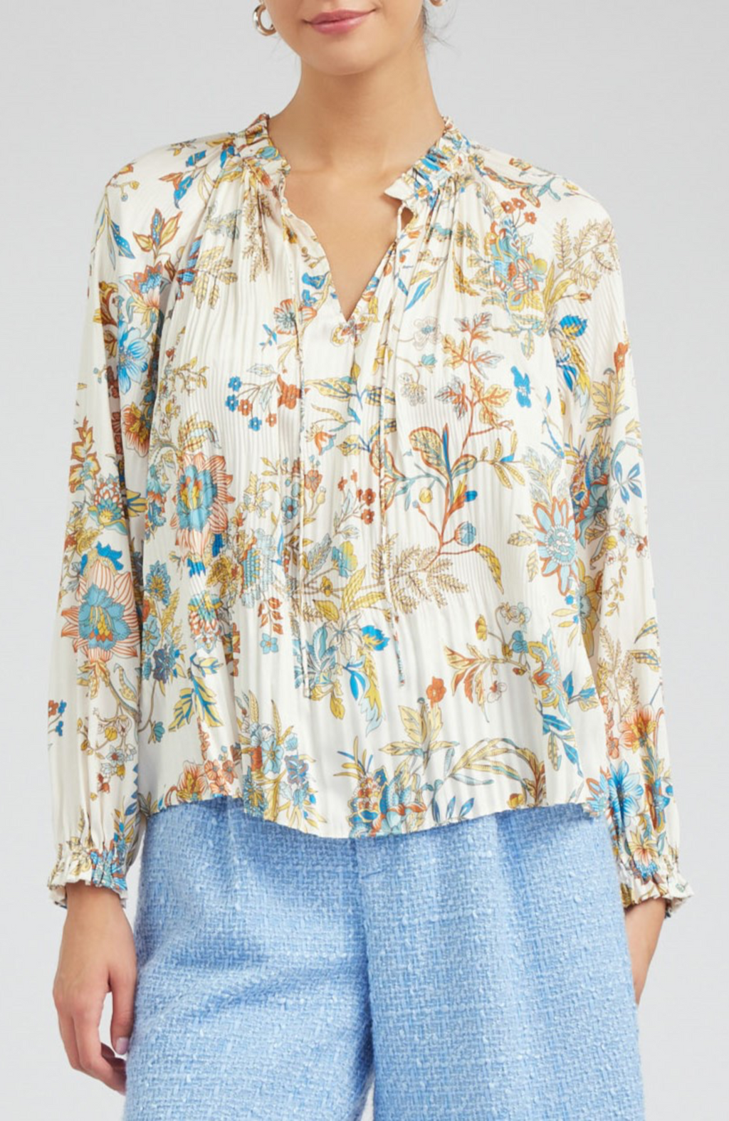 Current Air - Floral Tie Neck Blouse