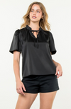 Faux Leather Tie Neck Top