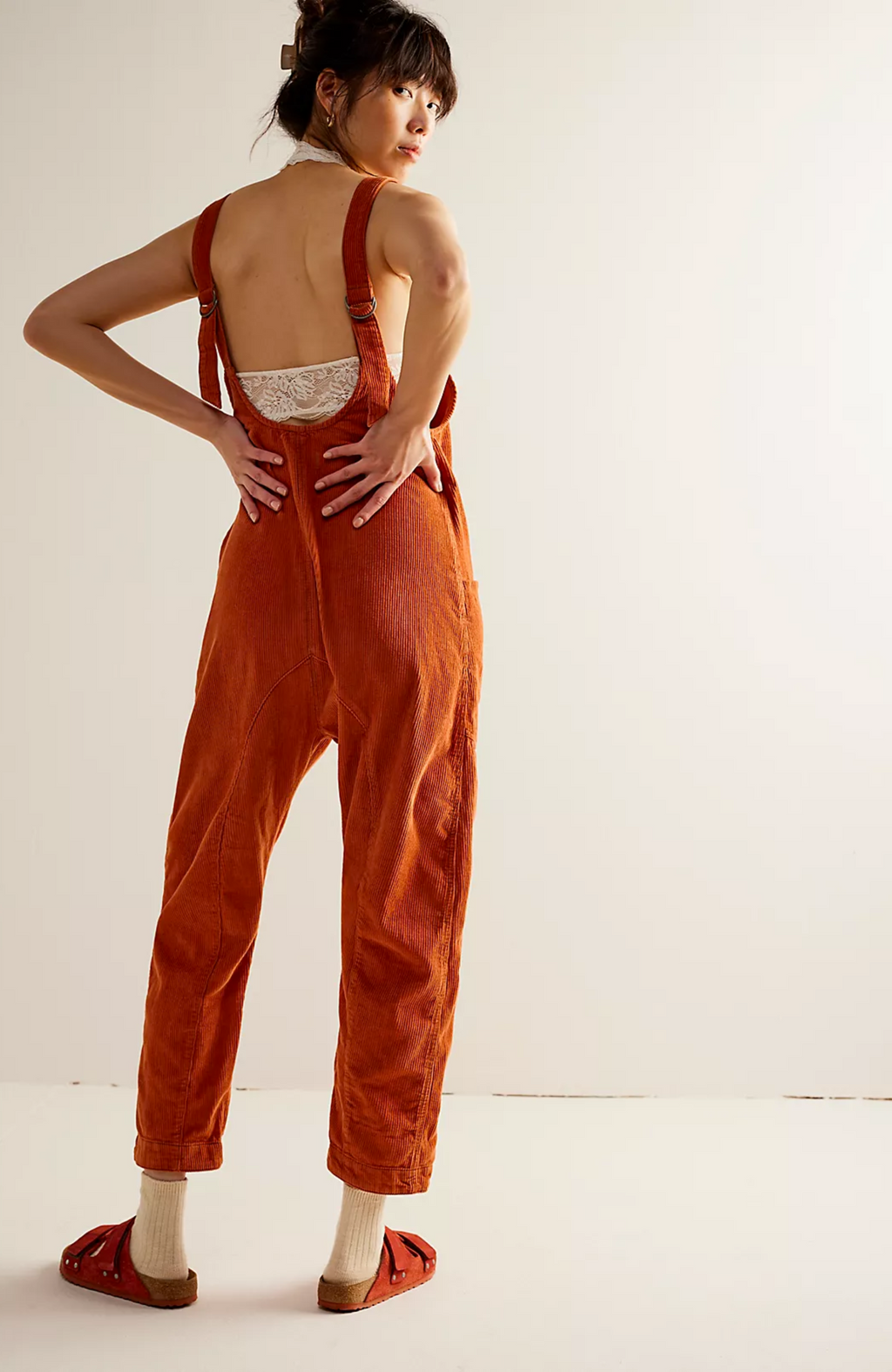 V&M Rust Color Crepe Designer Front Button Open Shoulder Strap Jumpsuit for  Women (vm198)