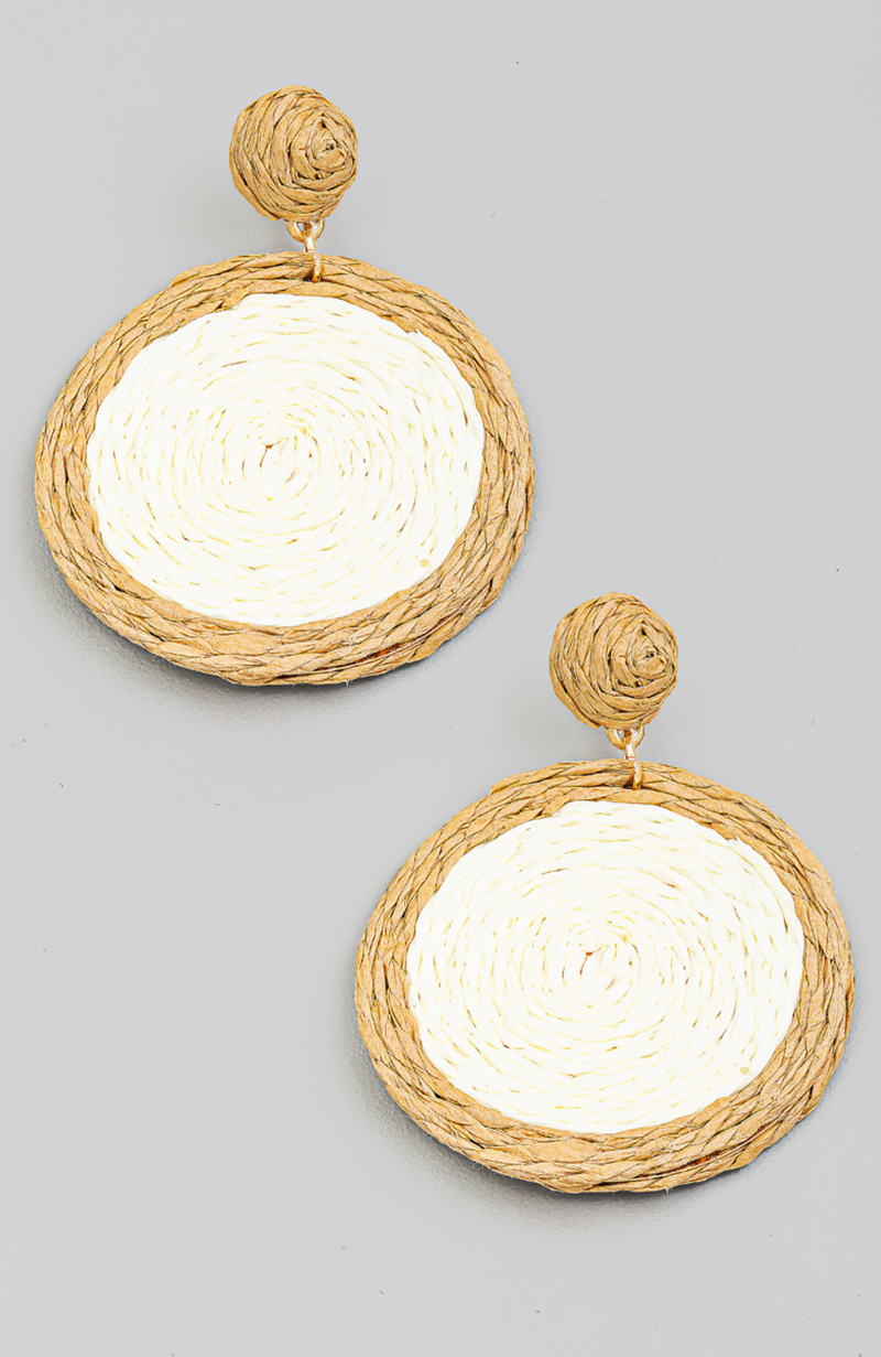 Straw Braided Circle Drop Earrings