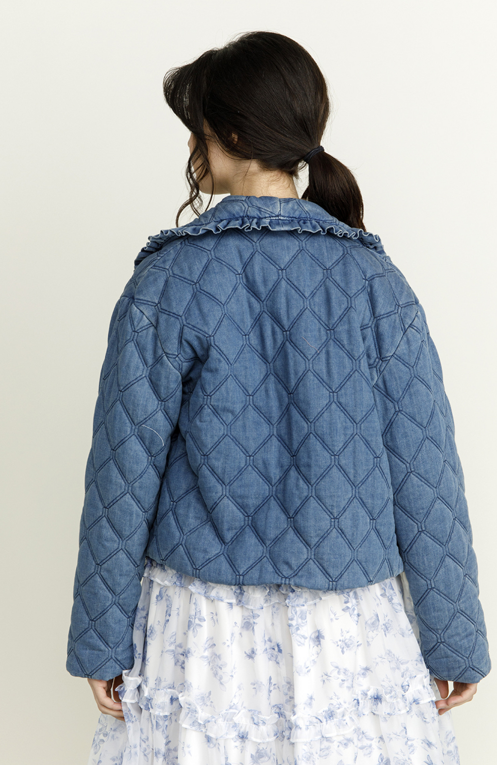 Denim Quilted Ruffle Jacket